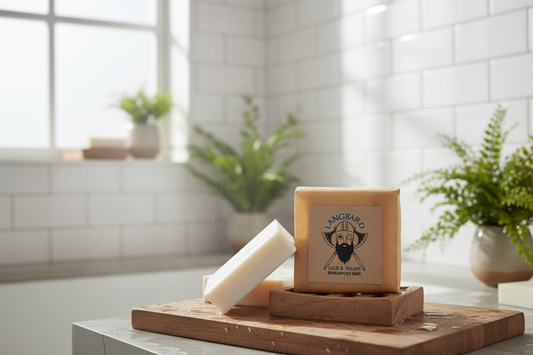 Langbard shampoo bars in bathroom shower setting